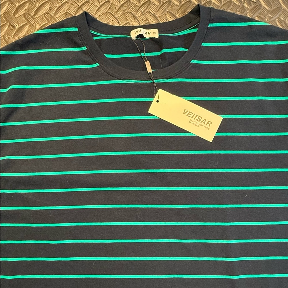 Men's Striped Navy and Green Tee Size XXL New